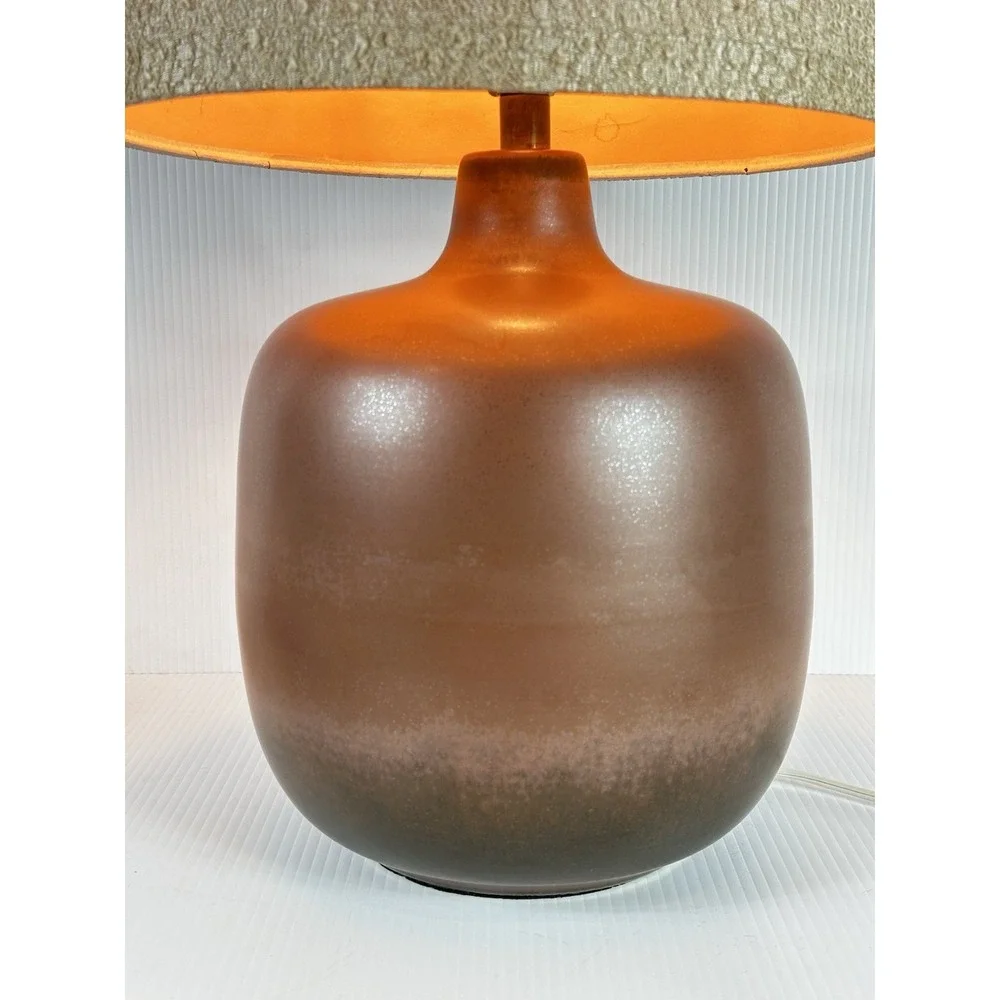 Vintage Bostlund Rich Brown Glaze Pottery Table‎ Lamp With Shade Mid Century Mod